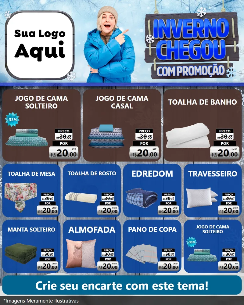 Modelo de Rede Social para Feed Instagram com o tema Inverno Chegou Com Promoção para Cama, Mesa e Banho