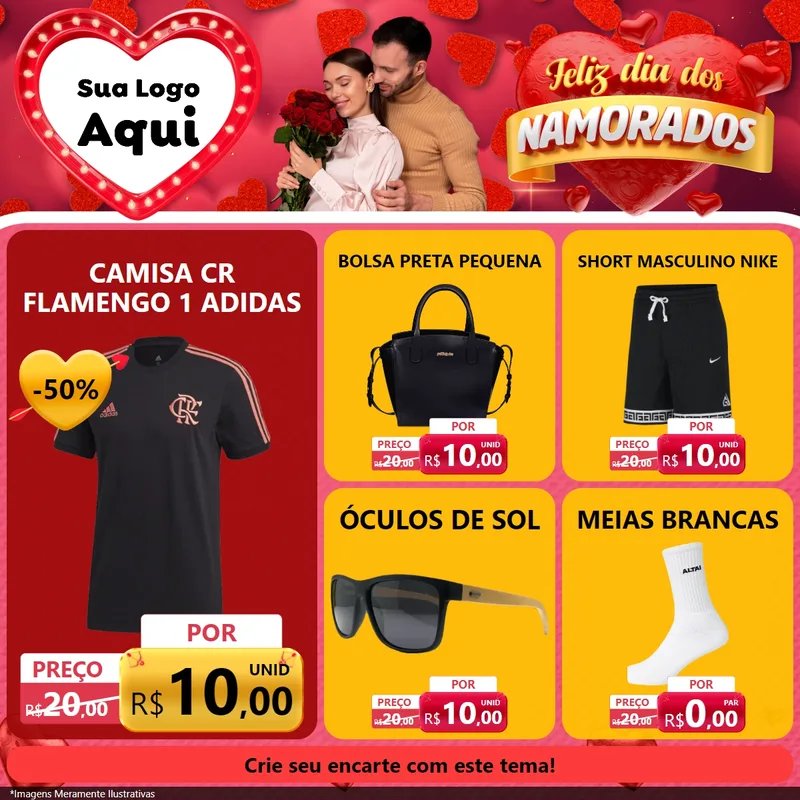 Modelo de Rede Social para Feed Facebook com o tema Feliz Dia Dos Namorados para Roupas e acessórios