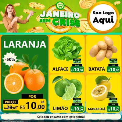 Modelo de Rede Social para Feed Facebook com o tema Janeiro Sem Crise para Hortifrúti