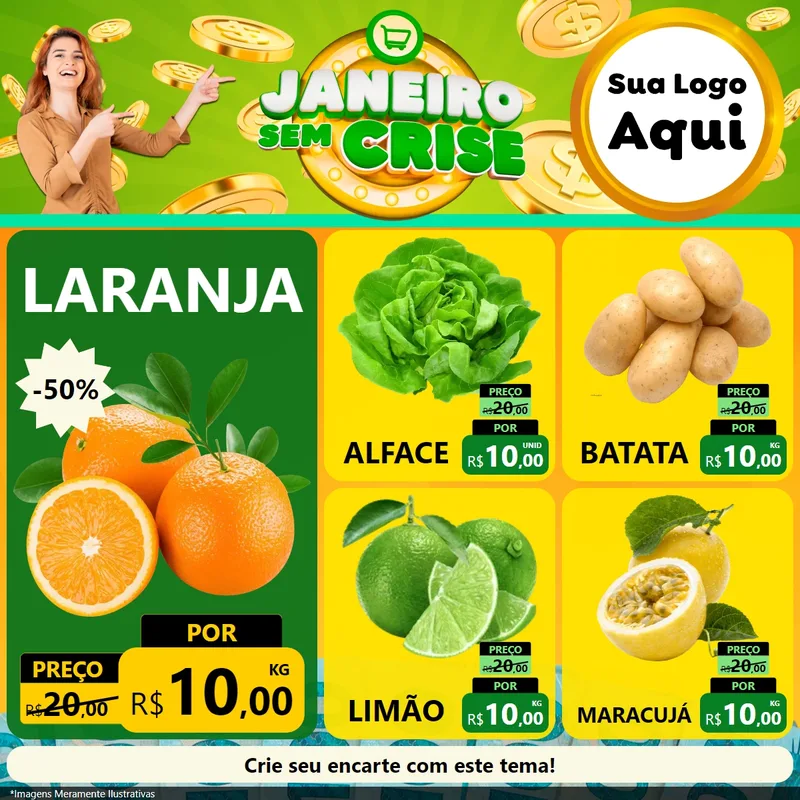 Modelo de Rede Social para Feed Facebook com o tema Janeiro Sem Crise para Hortifrúti
