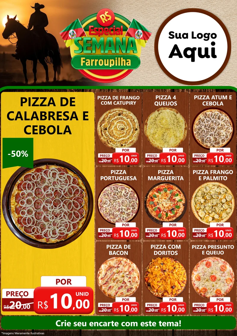 Modelo de Encarte para Encarte A4 Vertical com o tema Especial Semana Farroupilha para Pizzaria