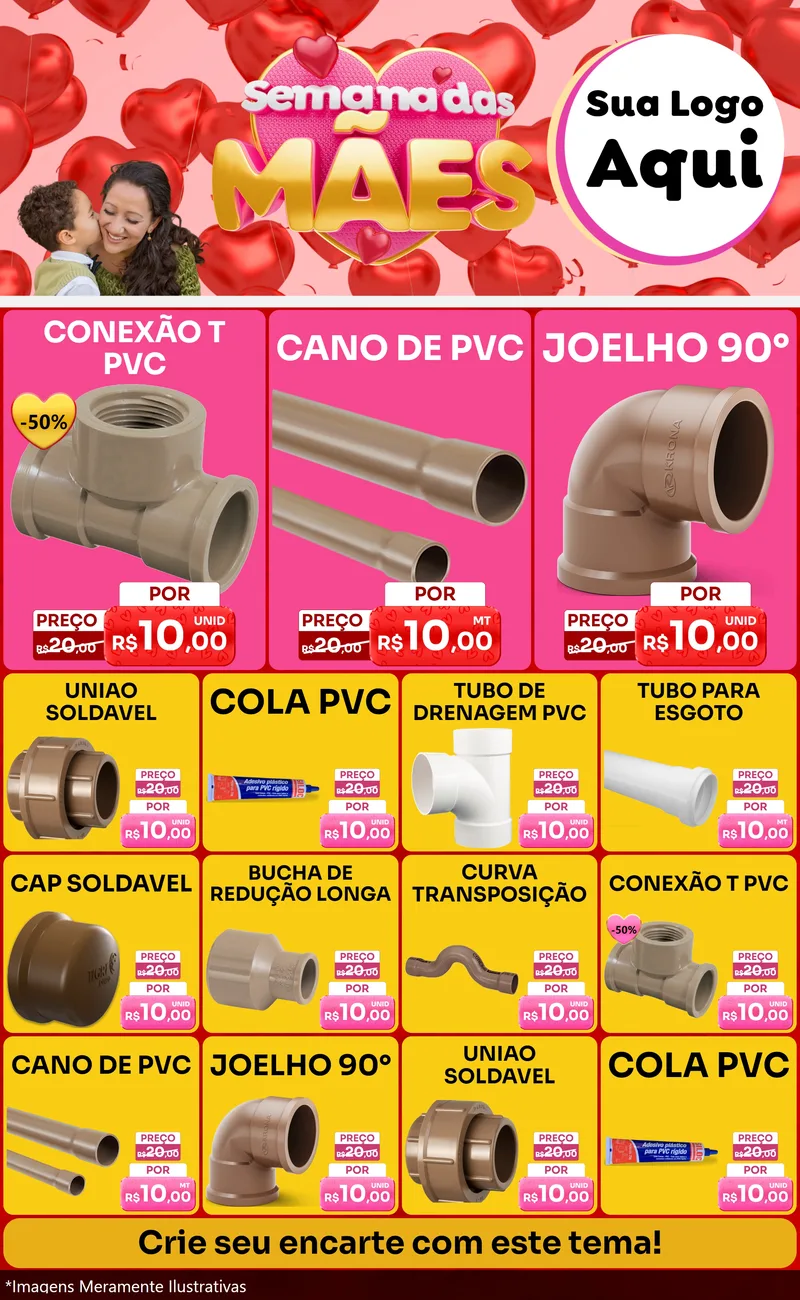 Modelo de Encarte para Encarte Grande com o tema Semana Das Mães para Tubos e conexões