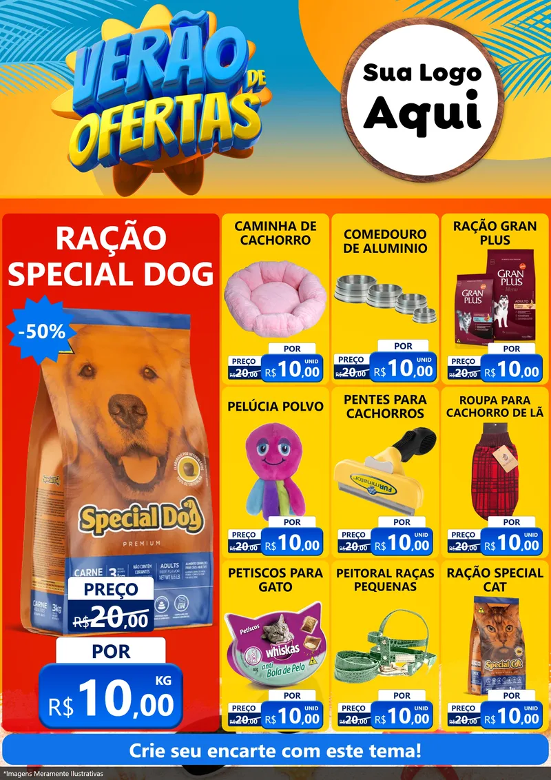 Modelo de Encarte para Encarte A4 Vertical com o tema Verão de Ofertas para Pet Shop