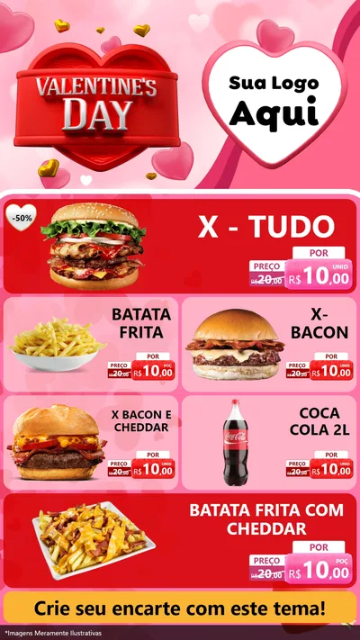 Modelo de TV para TV Vertical com o tema Valentine's Day para Hamburgueria