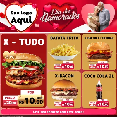 Modelo de Rede Social para Feed Facebook com o tema Dia Dos Namorados para Hamburgueria