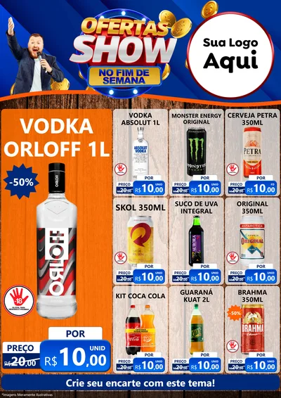 Modelo de Encarte para Encarte A4 Vertical com o tema Ofertas Show No Fim De Semana para Distribuidora de bebidas