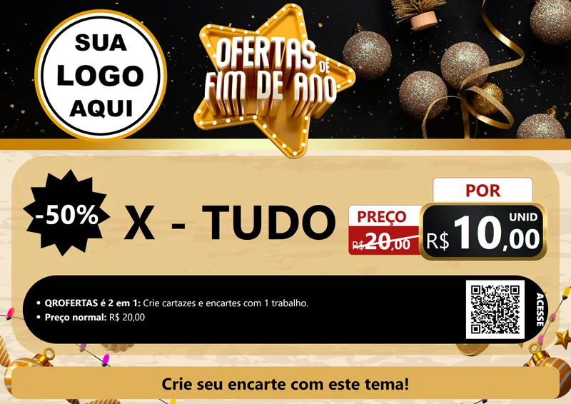 Modelo de Cartaz para Cartaz A4 Horizontal com o tema Ofertas de Fim de Ano para Hamburgueria