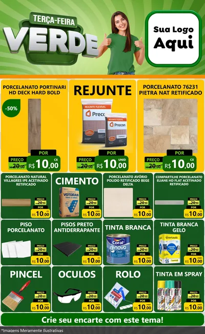 Modelo de Encarte para Encarte Grande com o tema Terça - Feira Verde para Pisos e revestimentos