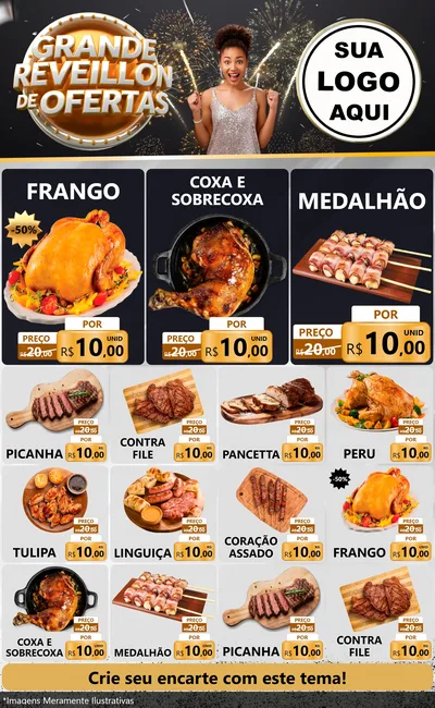 Modelo de Encarte para Encarte Grande com o tema Grande Réveillon de Ofertas para Assados