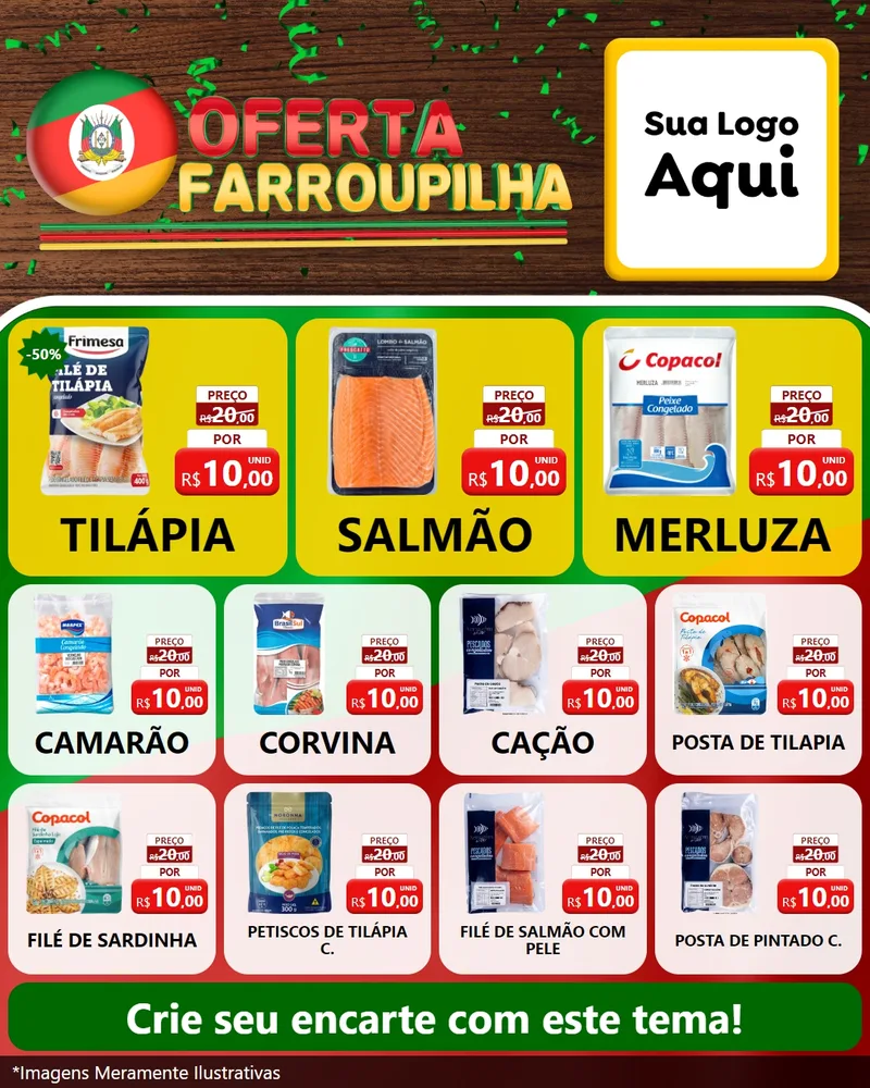 Modelo de Rede Social para Feed Instagram com o tema Oferta Farroupilha para Peixaria
