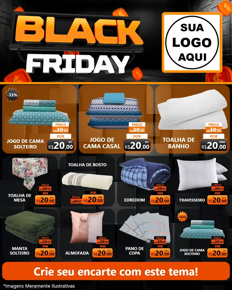 Modelo de Rede Social para Feed Instagram com o tema Black Friday para Cama, Mesa e Banho