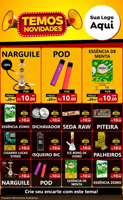 Modelo de Encarte para Encarte Grande com o tema Temos Novidades para Tabacaria