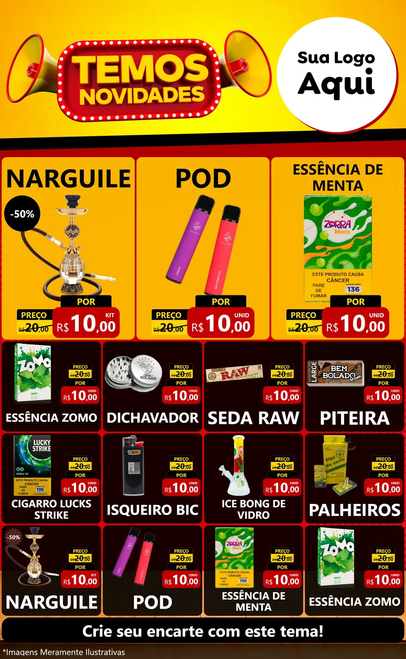 Modelo de Encarte para Encarte Grande com o tema Temos Novidades para Tabacaria