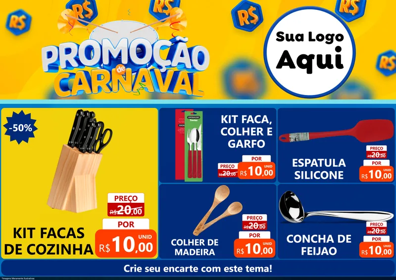 Modelo de Encarte para Encarte A4 Horizontal com o tema Promoção de Carnaval para Utilidades Domésticas