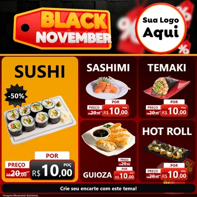 Modelo de Rede Social para Feed Facebook com o tema Black November para Comida japonesa