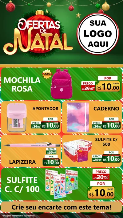 Modelo de TV para TV Vertical com o tema Ofertas de Natal para Papelaria