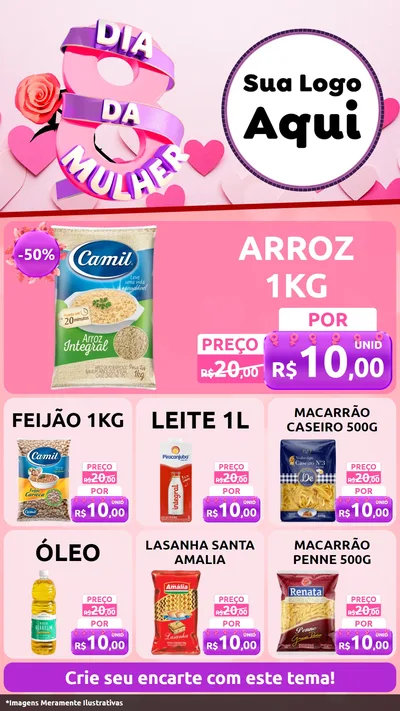 Modelo de Rede Social para Stories com o tema Dia da Mulher para Supermercado