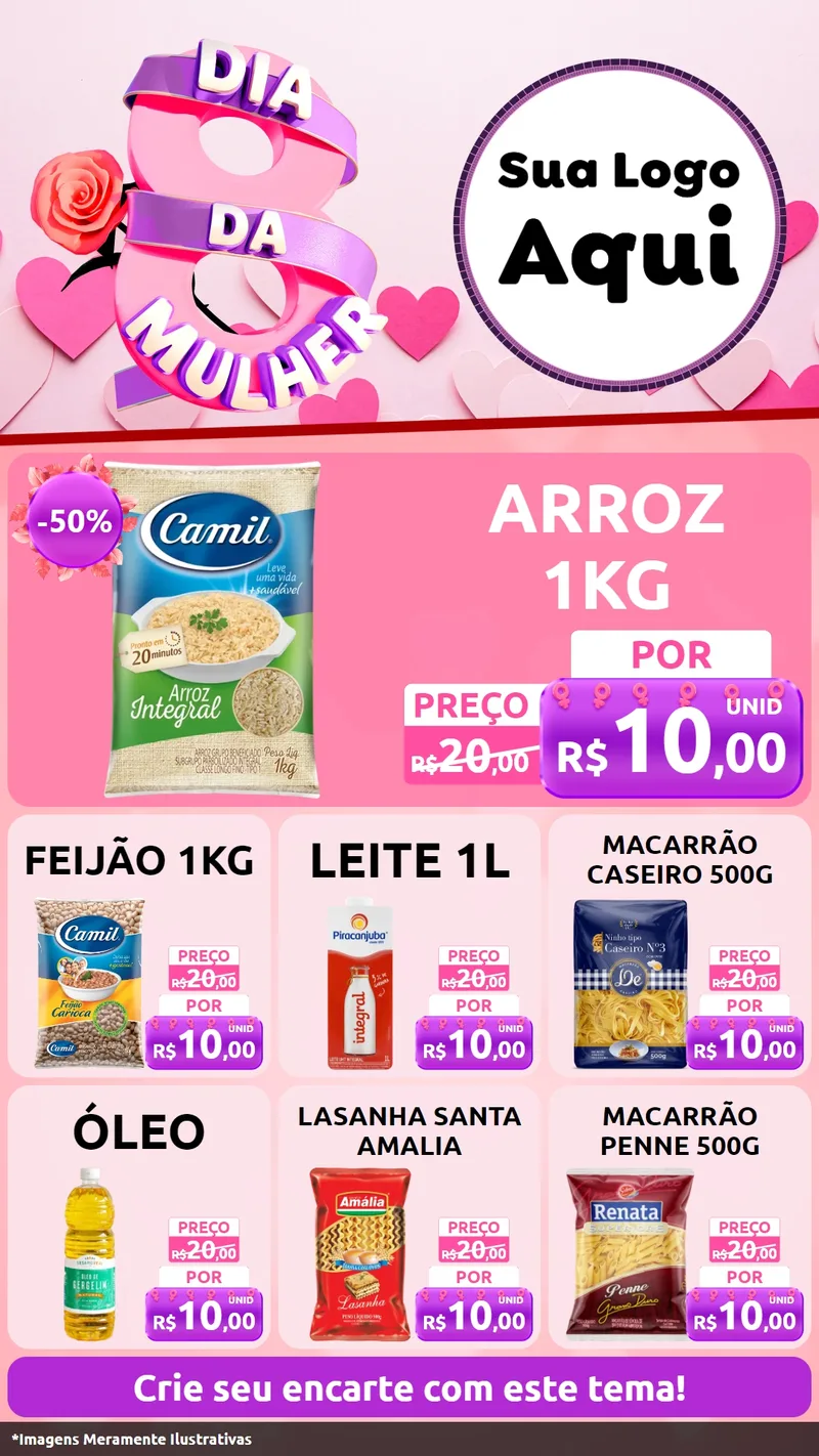 Modelo de Rede Social para Stories com o tema Dia da Mulher para Supermercado