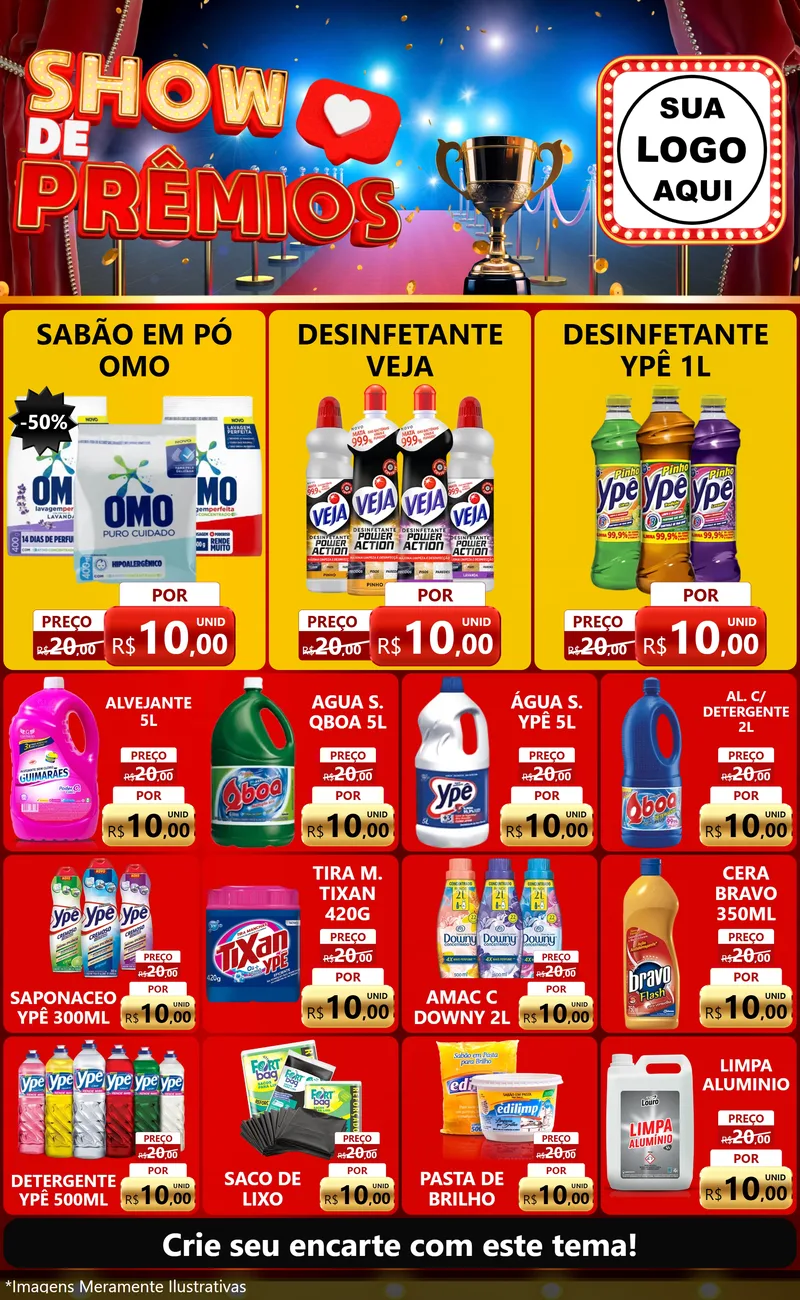 Modelo de Encarte para Encarte Grande com o tema Show de Prêmios para Produtos de Limpeza