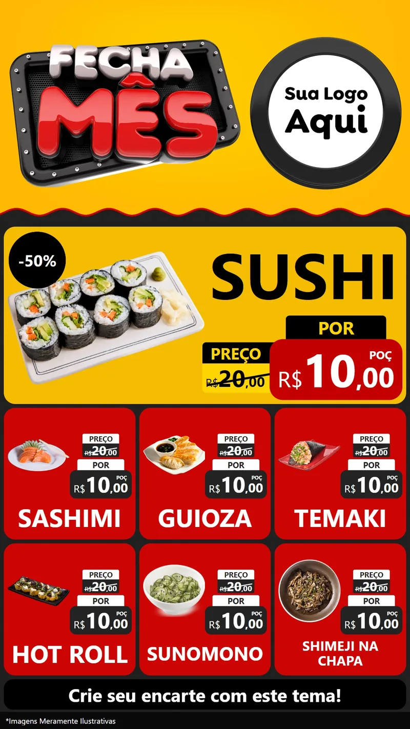 Modelo de Rede Social para Stories com o tema Fecha Mês para Comida japonesa