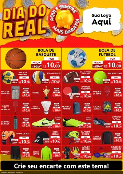 Modelo de Encarte para Encarte A4 Vertical com o tema Dia Do Real para Artigos Esportivos