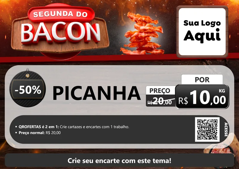 Modelo de Cartaz para Cartaz A4 Horizontal com o tema Segunda do Bacon para Açougue