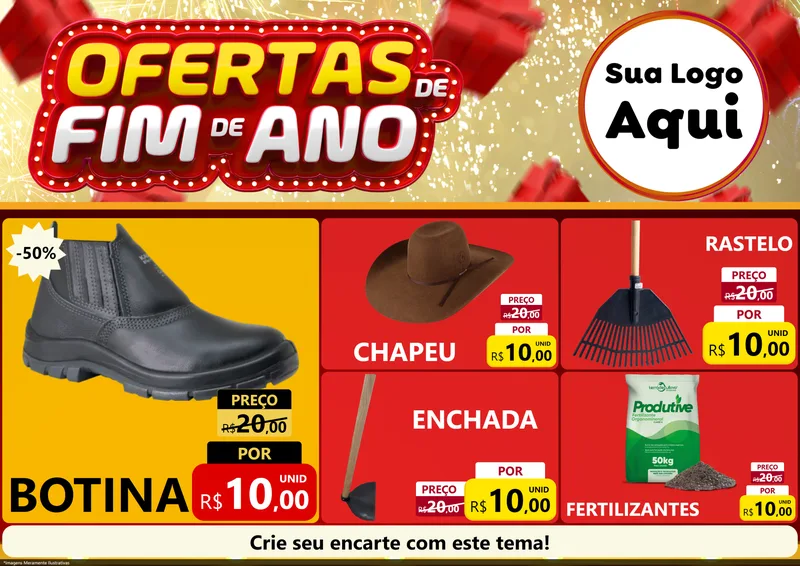 Modelo de Encarte para Encarte A4 Horizontal com o tema Ofertas de Fim de Ano para Agropecuária