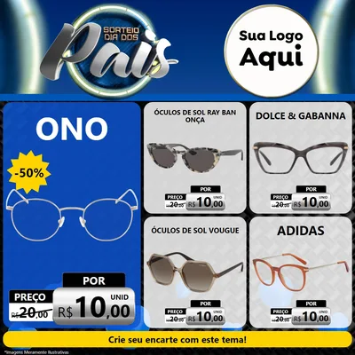 Modelo de Rede Social para Feed Facebook com o tema Sorteio Dia Dos Pais para Óticas