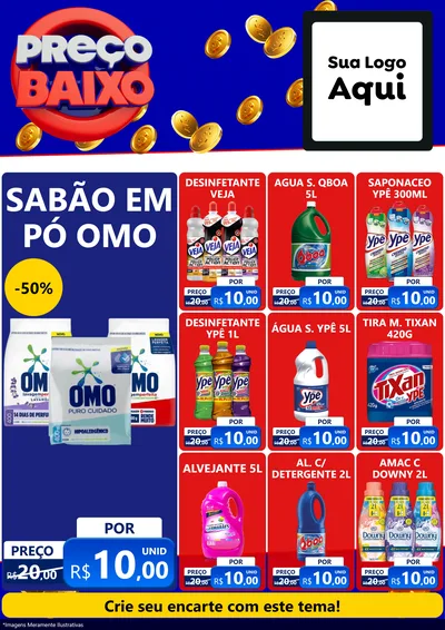 Modelo de Encarte para Encarte A4 Vertical com o tema Preço Baixo para Produtos de Limpeza