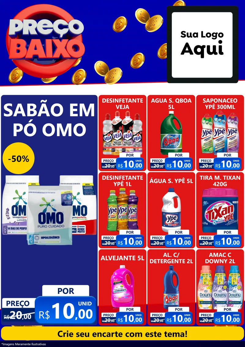 Modelo de Encarte para Encarte A4 Vertical com o tema Preço Baixo para Produtos de Limpeza
