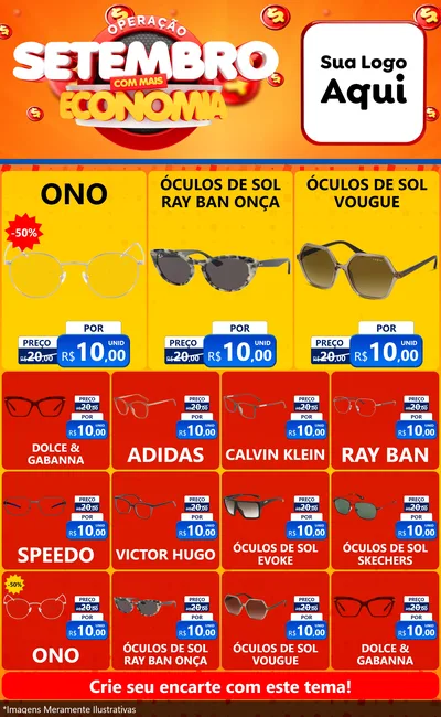 Modelo de Encarte para Encarte Grande com o tema Operação Setembro Com Muita Economia para Óticas
