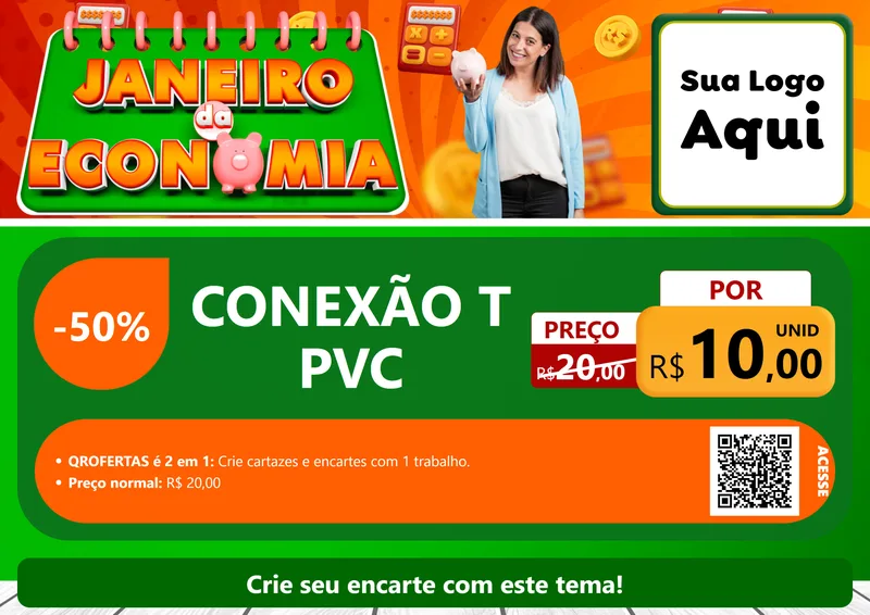 Modelo de Cartaz para Cartaz A4 Horizontal com o tema Janeiro da Economia para Tubos e conexões