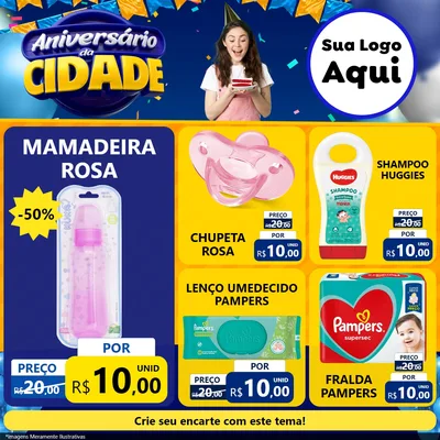 Modelo de Rede Social para Feed Facebook com o tema Aniversário da Cidade para Bebês
