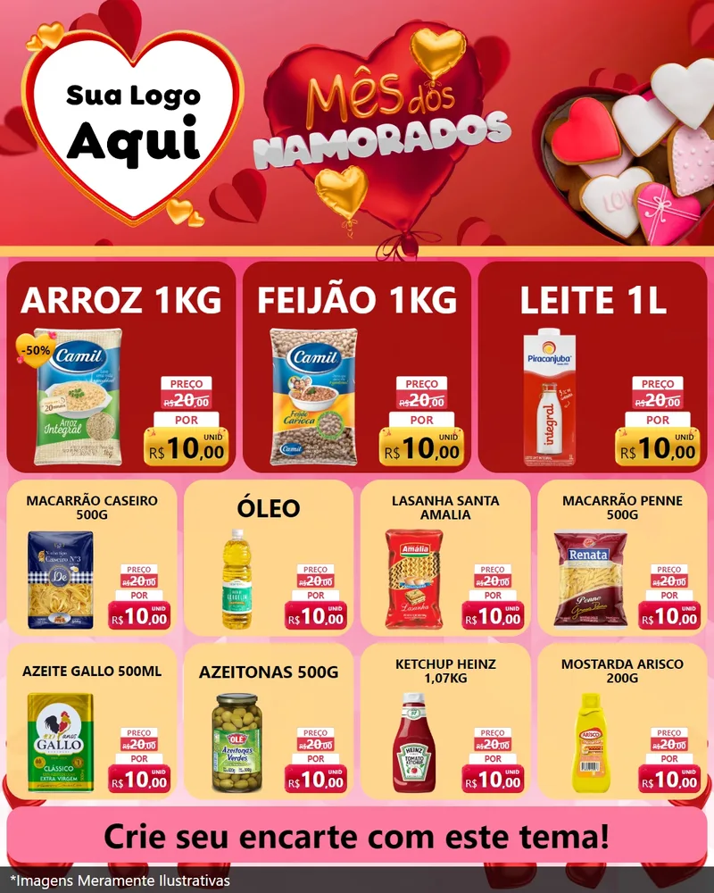 Modelo de Rede Social para Feed Instagram com o tema Mês dos Namorados para Supermercado