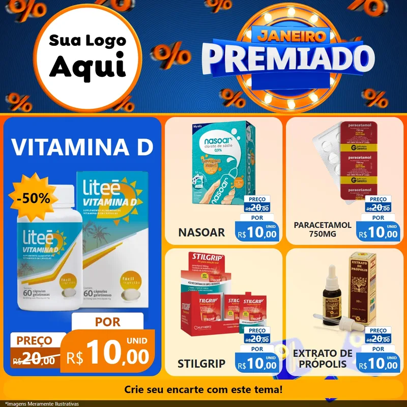 Modelo de Rede Social para Feed Facebook com o tema Janeiro Premiado para Farmácia