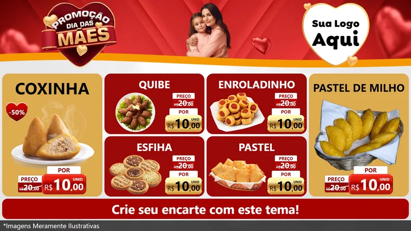 Modelo de TV para TV Horizontal com o tema Promoção Dia das Mães para Salgadaria
