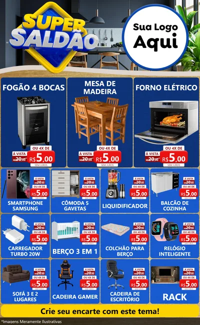 Modelo de Encarte para Encarte Grande com o tema Super Saldão para Móveis e Eletro
