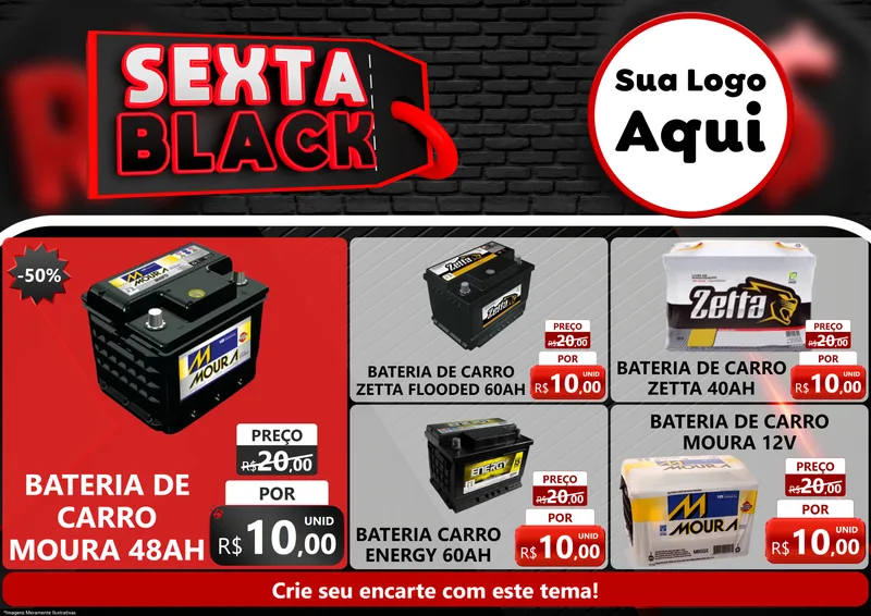 Modelo de Encarte para Encarte A4 Horizontal com o tema Sexta Black para Baterias Elétricas