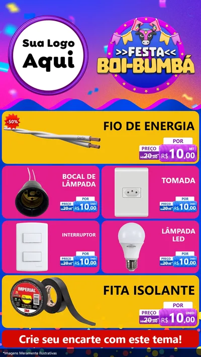 Modelo de TV para TV Vertical com o tema Festa Boi-Bumbá para Materiais Elétricos