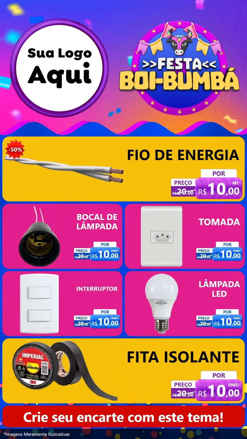 Modelo de TV para TV Vertical com o tema Festa Boi-Bumbá para Materiais Elétricos