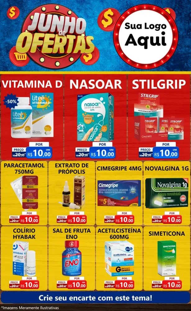 Modelo de Encarte para Encarte Grande com o tema Junho de Ofertas para Farmácia