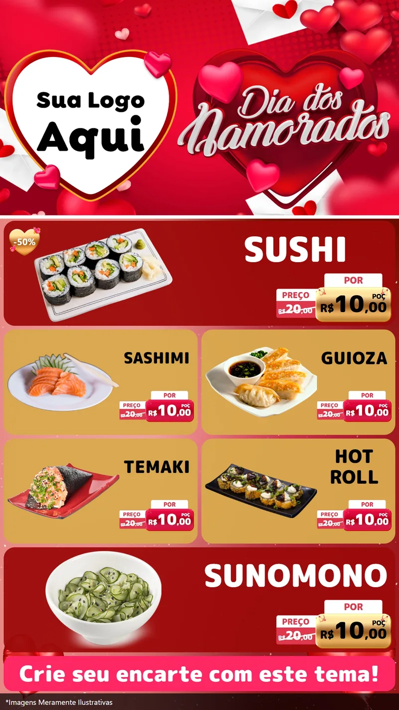 Modelo de TV para TV Vertical com o tema Dia Dos Namorados para Comida japonesa