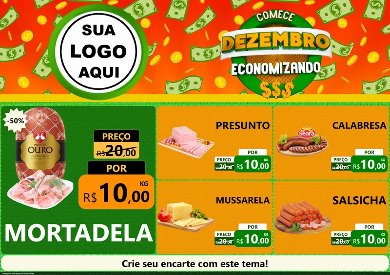 Modelo de Encarte para Encarte A4 Horizontal com o tema Comece Dezembro Economizando para Frios e Laticínios