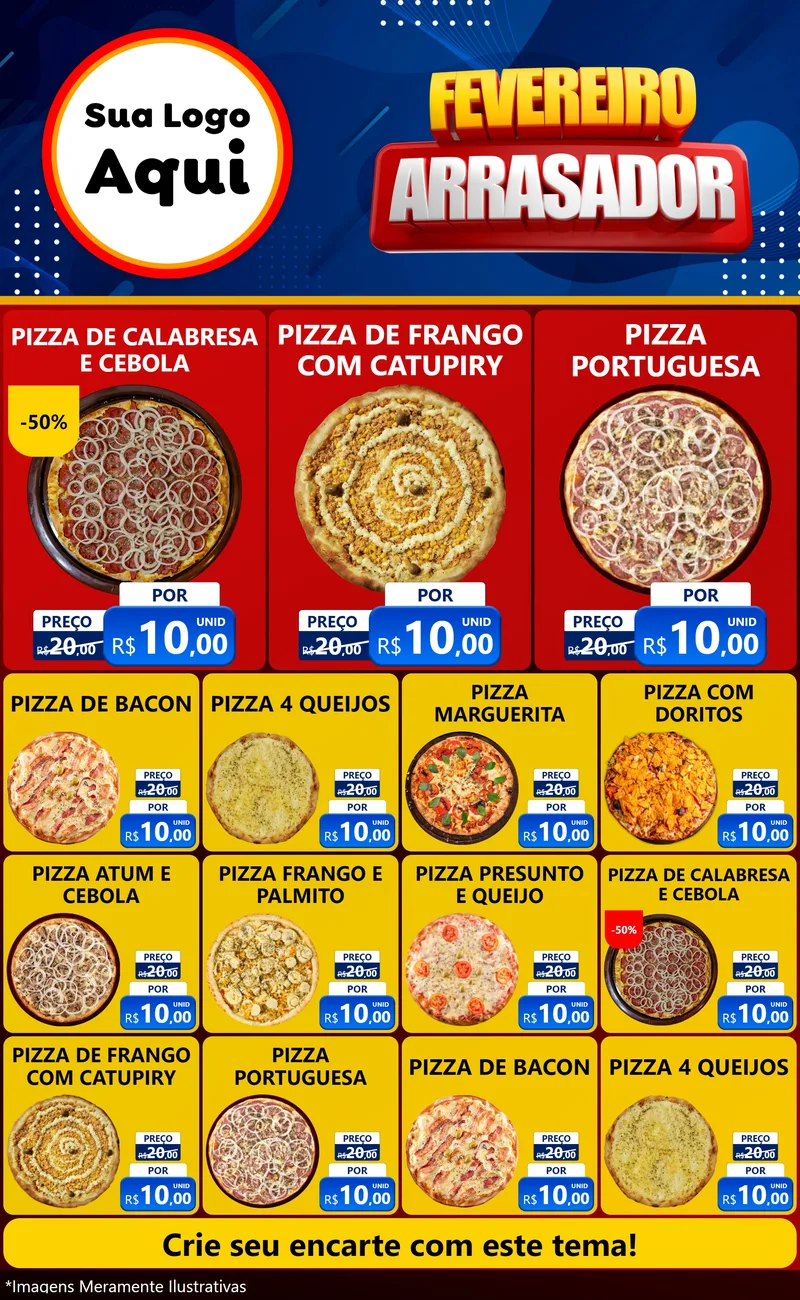 Modelo de Encarte para Encarte Grande com o tema Fevereiro Arrasador para Pizzaria
