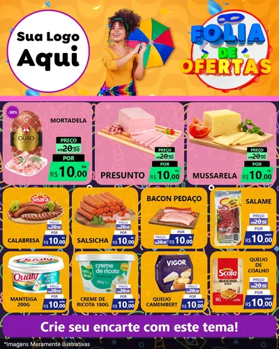 Modelo de Rede Social para Feed Instagram com o tema Folia de Ofertas para Frios e Laticínios