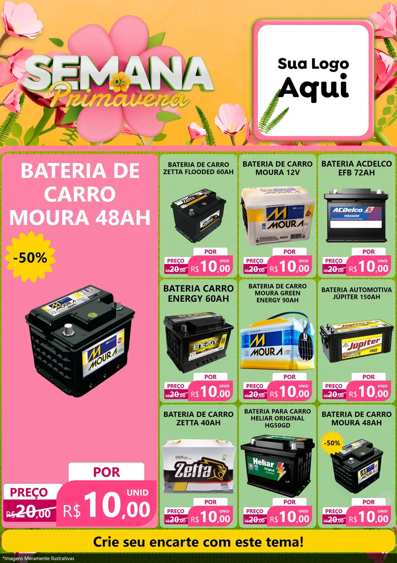 Modelo de Encarte para Encarte A4 Vertical com o tema Semana da Primavera para Baterias Elétricas