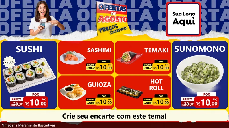Modelo de TV para TV Horizontal com o tema Ofertas de Agosto - Preços Incríveis para Comida japonesa