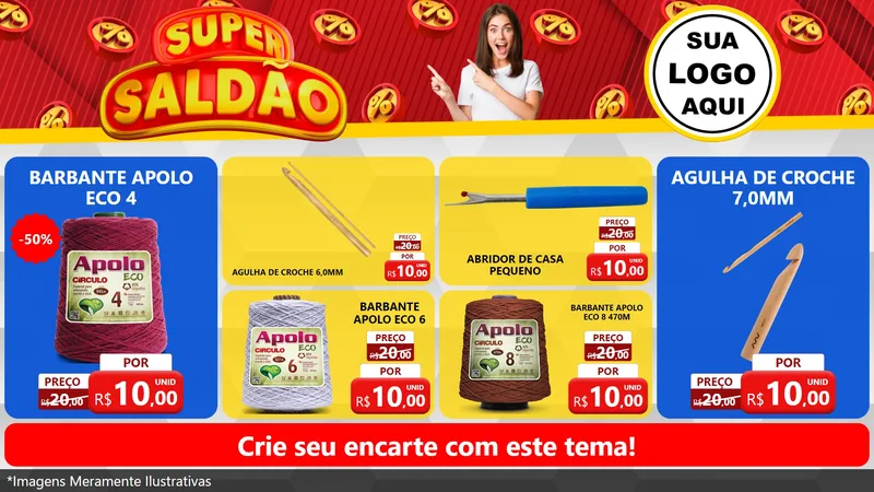 Modelo de TV para TV Horizontal com o tema Super Saldão para Armarinho e Aviamentos