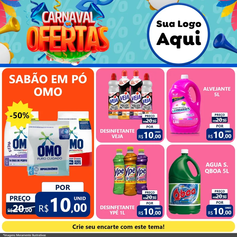 Modelo de Rede Social para Feed Facebook com o tema Carnaval de Ofertas para Produtos de Limpeza