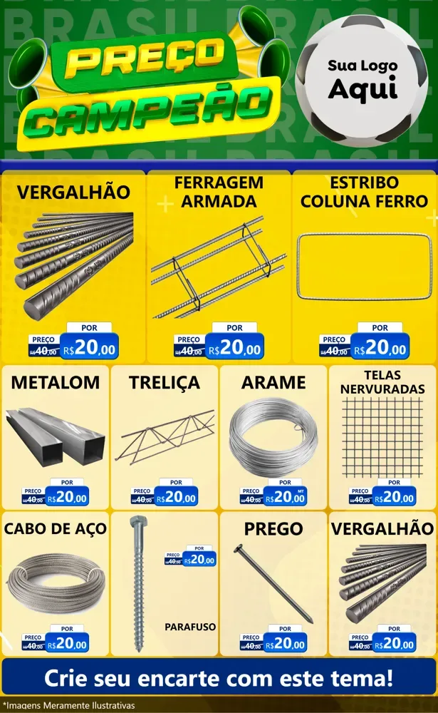 Modelo de Encarte para Encarte Grande com o tema Preço Campeão - Copa para Ferragens